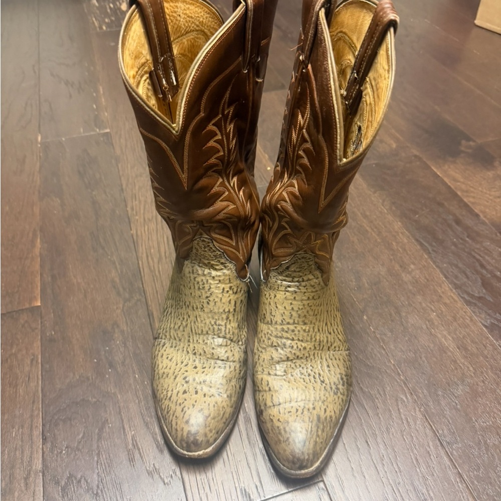 Tony Lama Tan and Brown Leather Boots